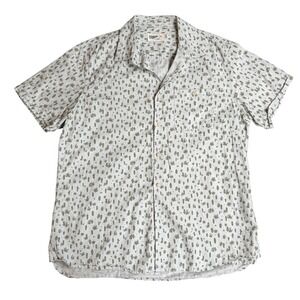 Wellen Mens Organic Cotton Cactus Print Short Sleeve Camp Shirt Blue Green M